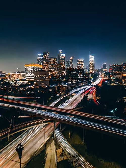 Los Angeles freeway system at night